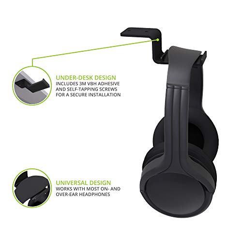 Kanto HH Universal Under Desk Headphone Hook - Black - Solid Steel Construction - Mount Using 3M Adhesive or 2 Included Screws - color: Black
