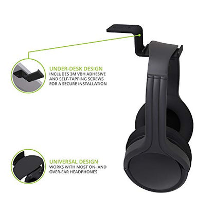 Kanto HH Universal Under Desk Headphone Hook - Black - Solid Steel Construction - Mount Using 3M Adhesive or 2 Included Screws - color: Black