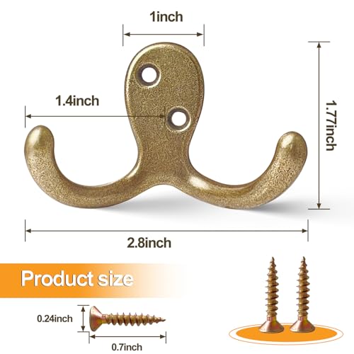 CBWLWJ 25 Pack Coat Hooks Wall Hooks for Hanging, Heavy Duty Double Prong Metal Hook Wall Mounted for Living Room, Bathroom, Kitchen, Bedroom for Coat, Bag, Scarf, Towel, Hat, Key, Cup (Bronze) - color: Bronze-25pack