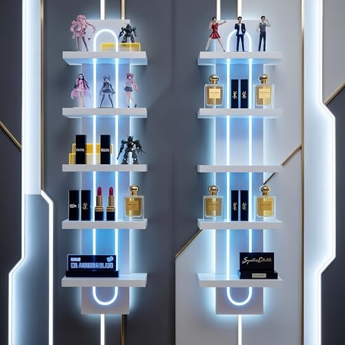 Exclusive U-Shaped 5-Tier Compact Narrow Wall Shelf Unit with RGB Lighting, Modern Vertical Shelf for Vanity, Ideal for Anime Figures, Perfumes, Cosmetics, Collectibles,White - color: 4ur-white