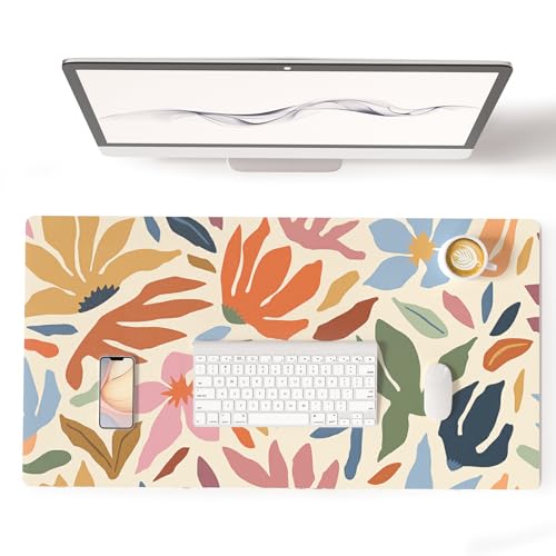 Colorful Star Abstract Floral Large Mouse Pad, Waterproof Office Desk Mat, Non-Slip Gaming Mouse Pad, XXL PC Laptop Protector Pads, PU Leather Desk Writing Pads for Office Home, 31.5" x 15.7" - color: Abstract Floral, size: 31.5" x 15.7"