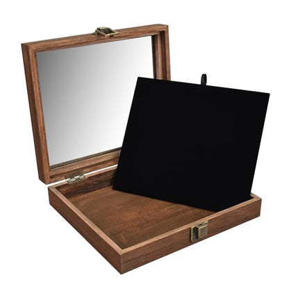 MOOCA Tempered-Glass Top 2 pieces Set Small Wooden Jewelry Display Case with Removable Black Luxurious Velvet Jewelry Display Pad, Deeper 2.2" Design for Collectibles, Brown Color. - color: Brown With Velvet Pad, 2 pieces