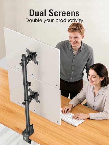 Stable Vertical Dual Monitor Stand, Stacked Monitor Mount for 2 Screens Up to 32 inch, Full Motion Monitor Desk Mount with Swivel, Tilt, Rotation, Holds 17.6 lbs Each, Max VESA 100x100mm - size: Dual Monitor Mount