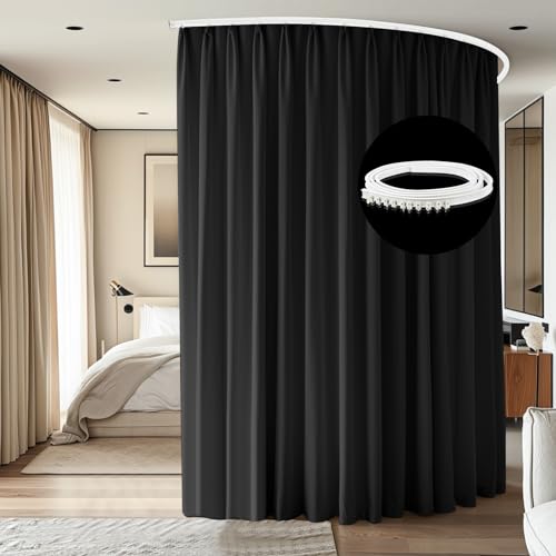 Room Divider Ceiling Mounted Curtains Track Sets Extra Wide Blackout Curtain Flexible Tracks for Bedroom Office Privacy Partition Separator, Black, W 12.5 x H 7ft - color: Black, size: 150"W x 84"L (Pack of 1)