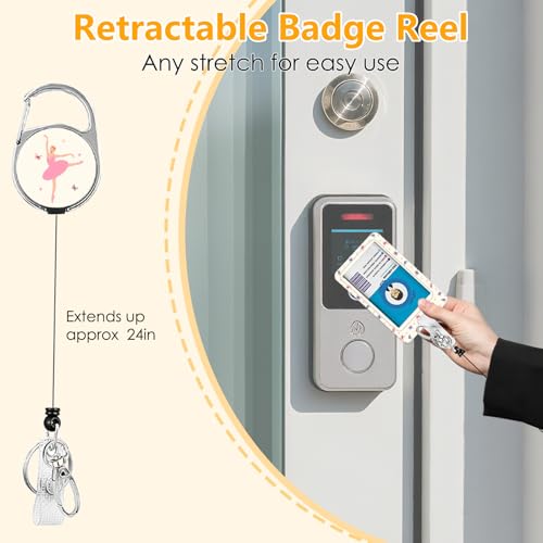 Ballet for ID Badge Holder, Ballet ID Badge Holder with Heavy-Duty Retractable Reel Clip, Gift for Teacher Nurse Adult - color: Ballet-beige