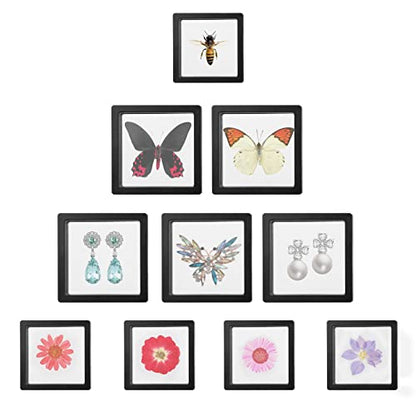 Linkstyle 10PCS 3D Floating Frame Display Stand, Transparent PE Floating Display Case, Challenge Coins Specimen Medallions Jewelry Storage Box Suspension Frame - size: 4.3x4.3in, 3.5x3.5in