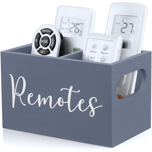 DRASTAR Remote Control Holder, Wood TV Remote Holder, Remote Storage Caddy, Remote Control Organizer (Gray, 2 Slots) - color: Gray, size: 2 Slots