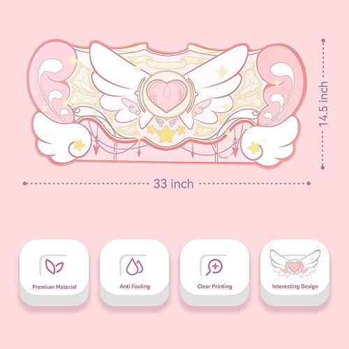 GeekShare Large Gaming Mouse Pad Kawaii Pink Non-Slip Rubber Back Mouse Pad Big Waterproof Desk Mat for Keyboard and Mouse Perfect for Gaming,or Home Office Work - Star Wings（Super Dense Cloth） - color: Pink