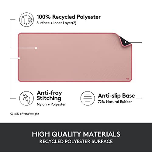 Logitech Desk Mat - Studio Series, Multifunctional Large Desk Pad, Extended Mouse Mat, Office Desk Protector with Anti-Slip Base, Spill-Resistant Durable Design, in Darker Rose - color: Darker Rose