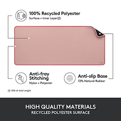Logitech Desk Mat - Studio Series, Multifunctional Large Desk Pad, Extended Mouse Mat, Office Desk Protector with Anti-Slip Base, Spill-Resistant Durable Design, in Darker Rose - color: Darker Rose
