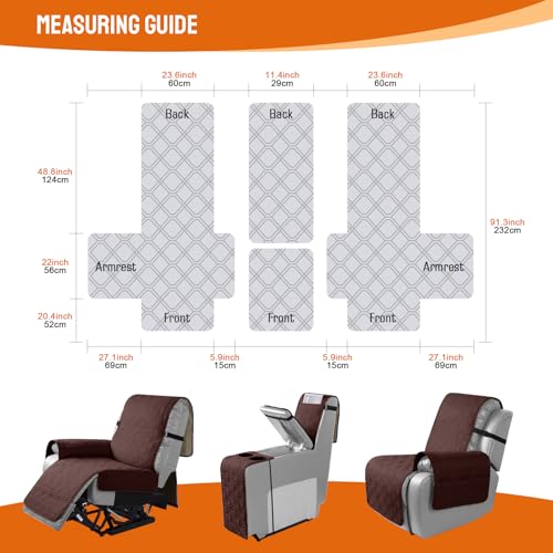 VANSOFY Loveseat Recliner Cover with Console 100% Waterproof Sofa Slipcovers Non-Slip Reclining Couch Cover Split Sofa Covers Furniture Protector for Pets, Dogs(Coffee) - color: Coffee