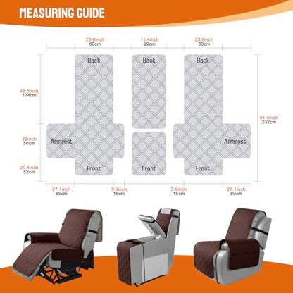 VANSOFY Loveseat Recliner Cover with Console 100% Waterproof Sofa Slipcovers Non-Slip Reclining Couch Cover Split Sofa Covers Furniture Protector for Pets, Dogs(Coffee) - color: Coffee