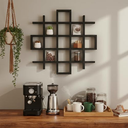 Suzile Oversize Coffee Mug Display Rack Wooden Display Shelves Rustic Wooden Floating Curio Shelf Travel Wall Mounted Coffee Mug Rack Holder Shadow Box Shelf(5.1x5.1x3in,Black) - color: Black