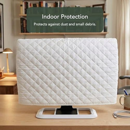Covermates Quilted Monitor Cover for Computer Screens – Padded Dust Cover for Desktop Monitor, Washable Diamond Polyester Screen Protector with Elastic Hem, 17W x 2.5D x 13H, Cream