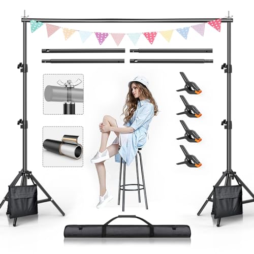 BEIYANG Backdrop Stand, 7.5 FT x 10 FT Adjustable Photography Background Support System Kit with Carrying Bag for Photo Video Studio - size: 7.5*10FT