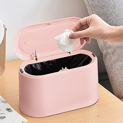 Mini Trash Can with Lid Removable Small Garbage Can, Tiny Plastic Trash Bin, Pop Up Countertop Wastebasket, Counter Garbage Lint Bin for Bathroom,Office,Kitchen,Desk,Coffee Table(Pink) - color: Pink