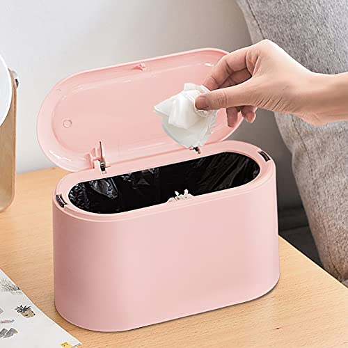 Mini Trash Can with Lid Removable Small Garbage Can, Tiny Plastic Trash Bin, Pop Up Countertop Wastebasket, Counter Garbage Lint Bin for Bathroom,Office,Kitchen,Desk,Coffee Table(Pink) - color: Pink
