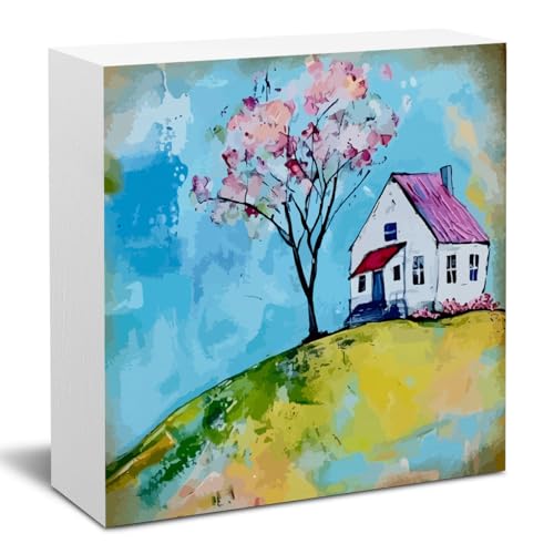 Spring Decorations for Home Spring Decor for Table Springtime Cottage Sign Mini Art Floral Landscape Easter Decor Home Decorative Gifts for Women Tiered Tray Desk Art 5 X 5 Inch - color: Spring 2