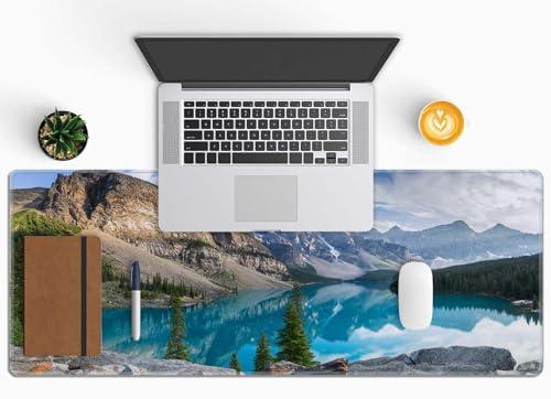 Large Gaming Mouse Pad with Stitched Edges, Rocky Mountains Desk Mat, Extended Keyboard Pad, Non-Slip Rubber Base Desk Pad for Keyboard and Mouse, 31.5X11.8 inch - color: Rocky Mountains