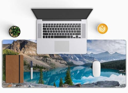 Large Gaming Mouse Pad with Stitched Edges, Rocky Mountains Desk Mat, Extended Keyboard Pad, Non-Slip Rubber Base Desk Pad for Keyboard and Mouse, 31.5X11.8 inch - color: Rocky Mountains