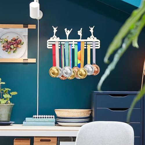 Resama Medal Hanger Holder Display Wall Rack Frame Shelf-Medal Hanger Awards Ribbon Soccer,Gymnastics,Holder Display Rack for 60 Medals - color: Gymnastic White