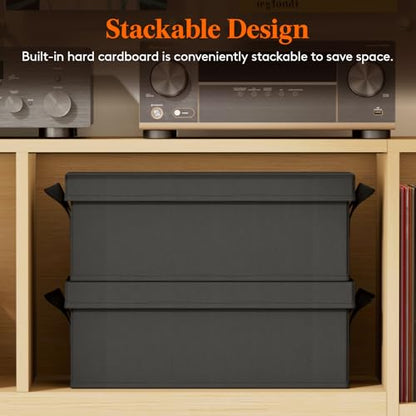 Lifewit DVD Storage Box, Stackable DVD Case Holder Organizer, Foldable DVDs Container with Lid, Handles, Media Organizer Bin 15.7" L x 7.9" W x 5.7" H Holds up to 100 PCS DVDs (25 Each), 4 Pack - size: For DVD(15.7"L x 7.9"W x 5.7"H)