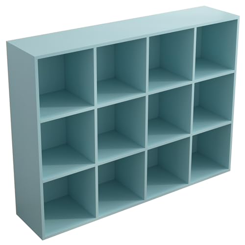 OSCHF 12-Cube Storage Shelf Bookcase - Wooden 3-Tier Floor Standing Open Bookshelf for Home and Office, Display Cabinet, Light Blue - color: Light Blue, size: 12-Cube