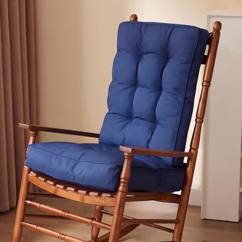 IPYNBAP Rocking Chair Cushion, Waterproof and Fade-Resistant Patio Chair Cushions, Tufted Chair Pads for Rocker Furniture, 17x17 Inch, Indoor/Outdoor Seat Cushions with Ties, Navy Blue - color: Navy Blue, size: 17"X17"/21"X17"