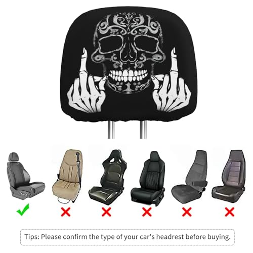 Dujiea 2 Pack Funny Skull Car Headrest Covers, Universal Soft Car Seat Head Rest Cover Protector, Vehicle Accessories Fabric Headrest Cover for Cars Vans Trucks - color: Funny Skull