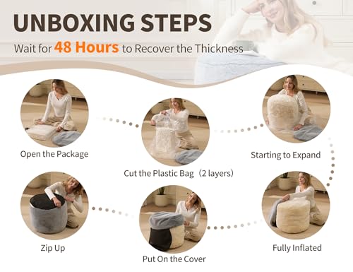WSOFRLAC Pouf Ottoman Foot Rest 20"x15" Footstools Small with Filling Cream, Small Beige Ottoman Foot Rest Ivory Poofy Ottom Stool Soft Poofs/Ottomans Furniture Living Room Ottom Footstool - color: Beige, size: 20"D x 20"W x 15"H