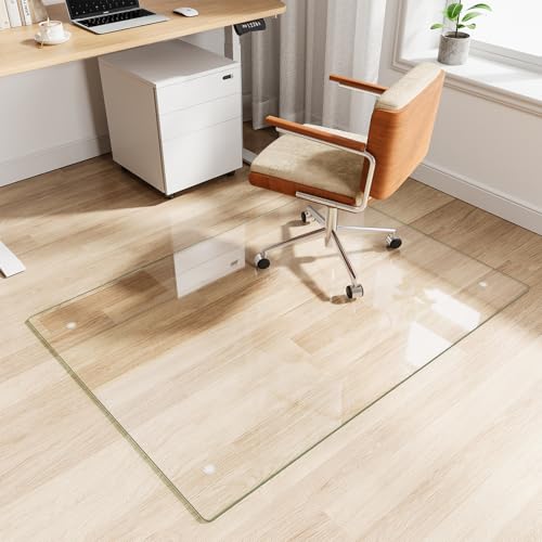 Glass Chair Mat 36" x 50" Heavy Duty Tempered Glass Office Chair Mat, Glass Floor Mat with Round Corner and Polished Edge for Smooth Glide, Office Chair Mat for Carpet, Hardwood Floor - color: Transparent, size: 50" x 36"