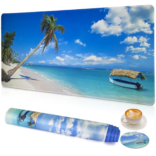 Large Gaming Mouse Pad with Coaster,Desk Matt for Desktop,Desk Mat-Sea | Desk Pad,XXL Cute Desk Mat Cover for Computer Keyboard Laptop Women Office Home Decor, 31.5'' x15.6'' - color: B4-Sunshine Sea
