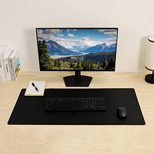 Leather Desk Pad,Wolaile 36x17 inch Large Mouse Pad,Waterproof Non-Slip Writing Desk Blotter,Computer Mat Desktop Protector for Office Home,Black - color: Black