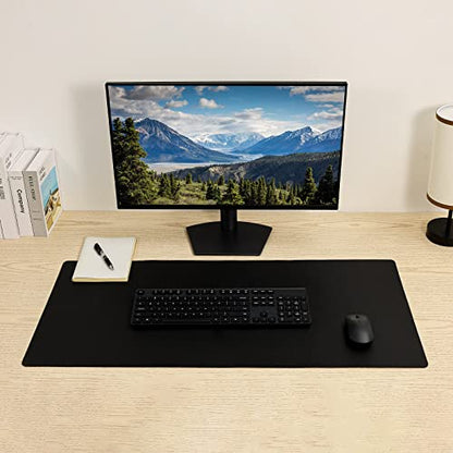 Leather Desk Pad,Wolaile 36x17 inch Large Mouse Pad,Waterproof Non-Slip Writing Desk Blotter,Computer Mat Desktop Protector for Office Home,Black - color: Black