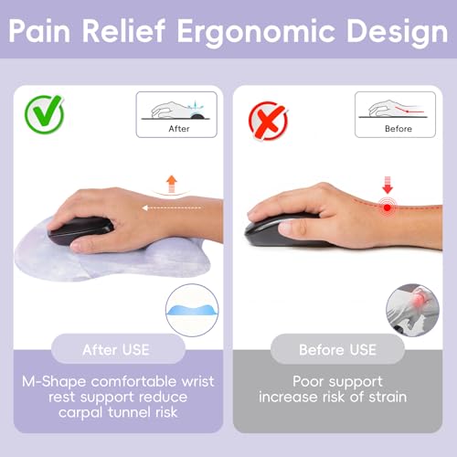 Mouse Pad with Wrist Rest Ergonomic Mouse Pad with Comfortable M-Shape Pain Relief Wrist Support Non-Slip PU Base Mousepad for Laptop, Office & Home (Lavender) - color: Lavender