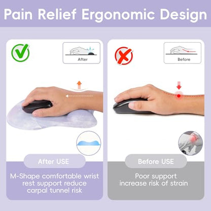 Mouse Pad with Wrist Rest Ergonomic Mouse Pad with Comfortable M-Shape Pain Relief Wrist Support Non-Slip PU Base Mousepad for Laptop, Office & Home (Lavender) - color: Lavender
