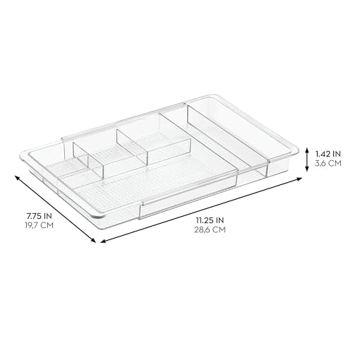 iDesign Expandable Makeup Drawer Organizer, Shallow Tray for Bathroom or Vanity Storage - Clear - color: Clear, size: Extends up to 18.5 Inches