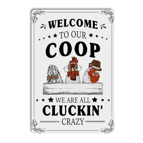 Chicken Coop Accessories, Funny Chicken Signs, Rooster Decorations Chickens Stuff For Farmhouse Farm Outside Kicthen Front Door Decor, Welcome To Our Coop Aluminium Plate Signs 12x8 Inches - color: Funny Chicken Coop Sign