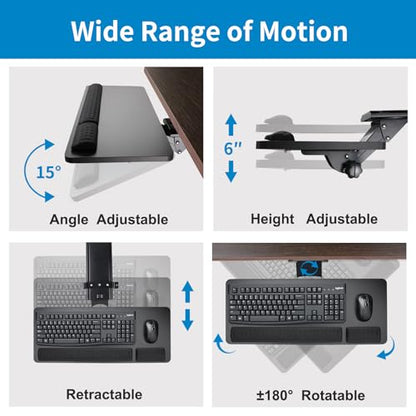 Keyboard Tray Under Desk,25x9.84'' Large Slide Out Swivel Tilt Computer Keyboard Drawer for Home Gaming Office Desk, Dual Mount,Black