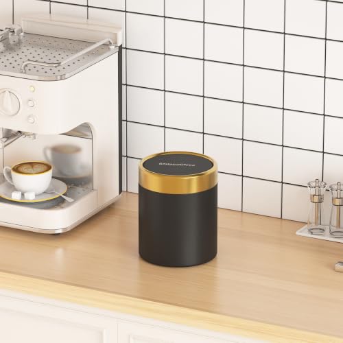 Desktop Trash can with Lid,0.4 Gal Stainless Steel Counter Top Trash Can Mini Bathroom Trash Can for Car,Office,Kitchen,Desk,a Roll of Trash Bag(Black) - color: Black