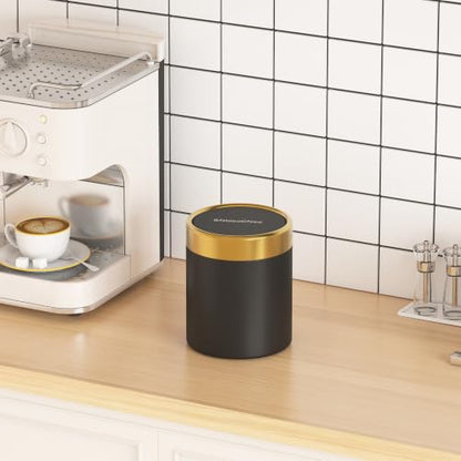 Desktop Trash can with Lid,0.4 Gal Stainless Steel Counter Top Trash Can Mini Bathroom Trash Can for Car,Office,Kitchen,Desk,a Roll of Trash Bag(Black) - color: Black