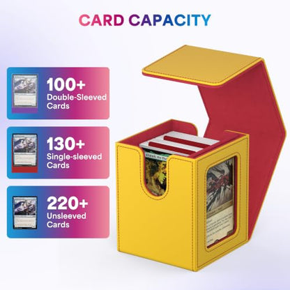 UAONO Card Deck Box for MTG Commander, Independent Commander Display, Fits 100 Double-Sleeved Cards, Magnetic Deck Case for Magic the Gathering TCG, 2 Dividers & 1 Top Loader (Yellow/Red) - color: A-Yellow&Red