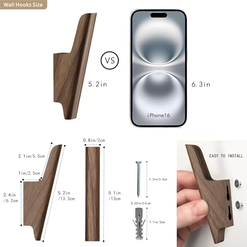 Wood Wall Hooks 4 Pack Coat Hooks Wall Mount Walnut Wooden Hooks for Hanging Hat, Bag, Backpack, Rustic Coat Hooks for Wall, Wood Towel Hooks for Bathrooms and Entryway Hooks (Walnut, Light) - color: Walnut, Light