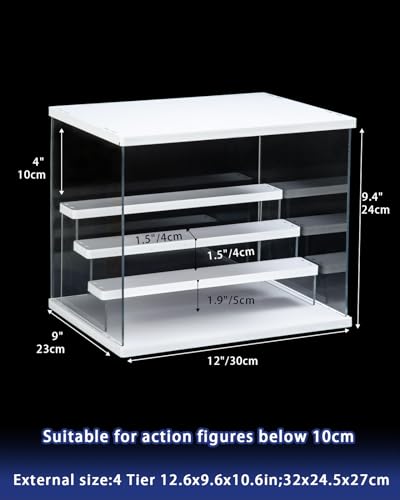 Clear Acrylic Display Case with Light , 4 Tier Display Box Stand Assembly Dustproof Protection Showcase for Collectibles Action Figures (White 12.6×9.6×10.6in; 32×24.5×27cm) - color: White with light, size: 4 Tier 12.6×9.6×10.6in；32×24.5×27cm
