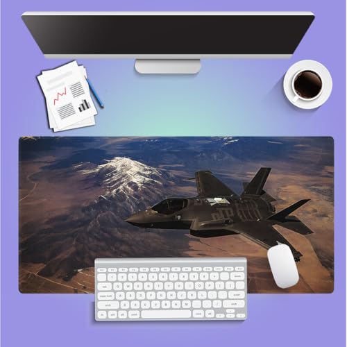 Large Gaming Mouse Pad 31.5" x 15.8" - Soaring Supremacy F-35 Lightning II Fighter Jet Dominates the Sky Above Majestic Mountains, Extra XXL Office Decor, Premium Stitched Anti-Slip Desk Mat - color: F-35