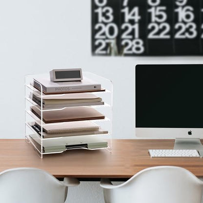 SANRUI Acrylic Desk File Organizer 5 Tier Letter Tray Paper Organizer with Handle for Office, Home, Classroom Clear Desk Organizer Document Holder - style: Enlarged File Tray 5 Tier