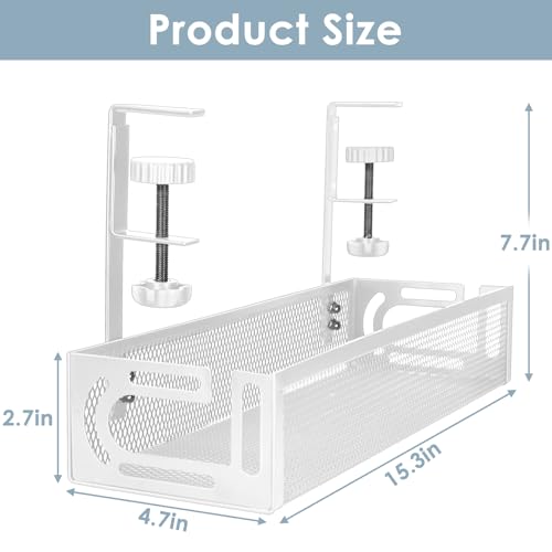 Under Desk Cable Management Tray, Cable Management Under Desk No Drill, Wire Management Tray with Clamp, Cord Organizer for Home Office, White - color: White, size: 15.3'' (1 Pack)