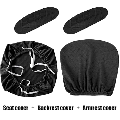 Stretch Jacquard Office Chair Cover with Armrest Covers, Removable Washable Desk Chair Cover, Anti-dust Seat Cushion Protectors -Seat + Backrest, Black - color: Black, size: Chair Seat + Backrest + Armrest Cover