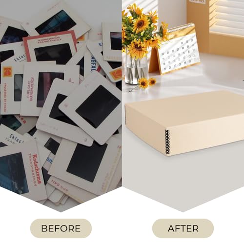 Golden State Art, Archival Slide Storage Box, Tan, 15.5"x11.5"x3" | Acid-Free Metal Edge Organizer With 6 Inner File Cases, Holds Up to 840 Films, For Storing Photos and Negatives - size: 15.5" x 11.5" x 3"