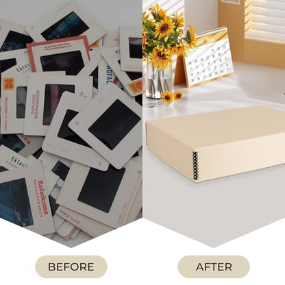 Golden State Art, Archival Slide Storage Box, Tan, 15.5"x11.5"x3" | Acid-Free Metal Edge Organizer With 6 Inner File Cases, Holds Up to 840 Films, For Storing Photos and Negatives - size: 15.5" x 11.5" x 3"